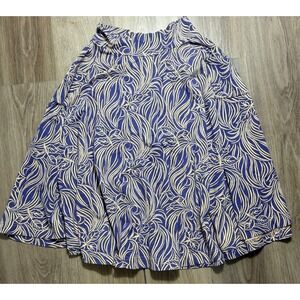 Effie's Heart Cotton A-line Skirt Pockets Retro Blue Botanical Design Size M